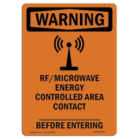 Signmission OSHA WARNING Sign, RF Microwave Energy W/ Symbol, 24in X 18in Rigid Plastic, 18" W, 24" H, Portrait OS-WS-P-1824-V-13502
